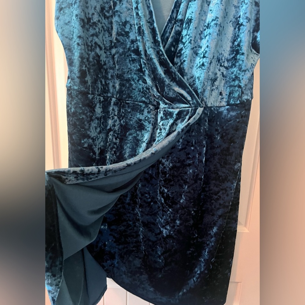 London Style Size 24W Crushed Velvet Faux Wrap Skirt Short Sleeve Mini Dress - Picture 7 of 8